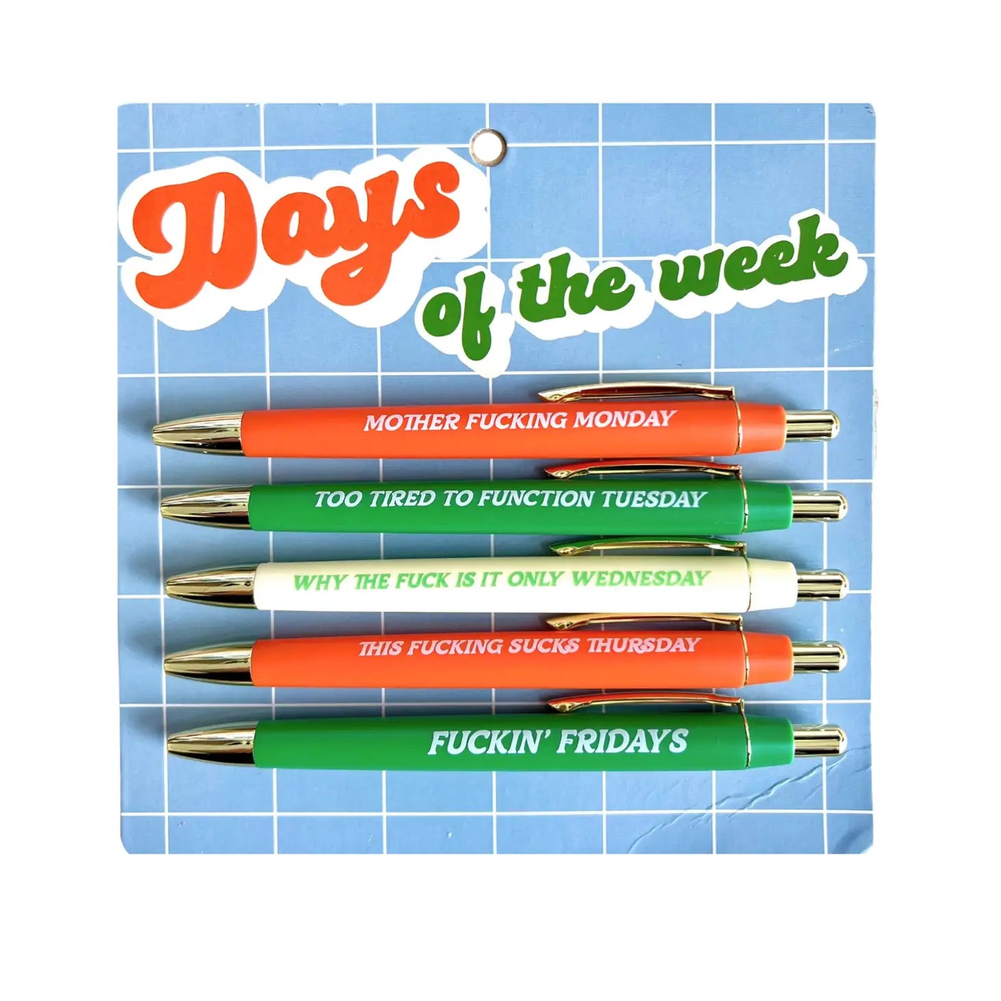 Days of the Week Metal Pens, Funny Mature Adult Humor Black Ink