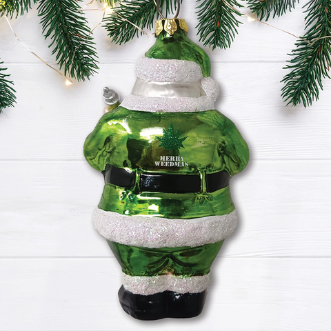 Pothead Santa Glass Christmas Ornament, Merry Weedmas Decor