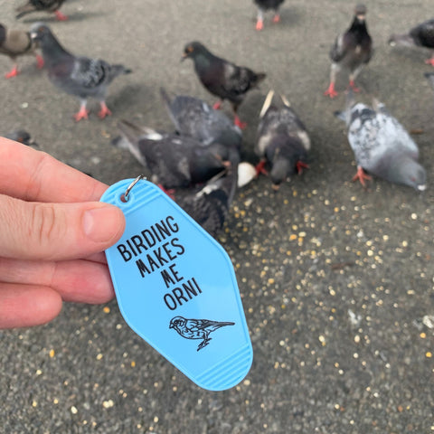 Birding Makes Me Orni Birdwatching Pun Motel Keychain