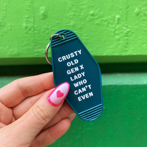 Crusty Old Gen X Lady Who Can't Even Motel Keychain in Blue