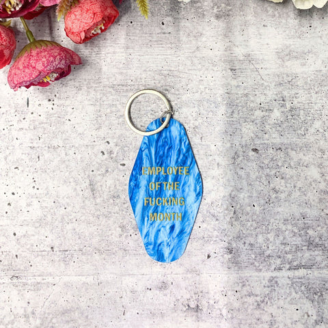 Employee of the Fucking Month Keychain in Blue Shimmer