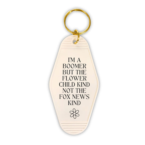 I’m a Boomer But Not the Fox News Kind Motel Style Keychain in White