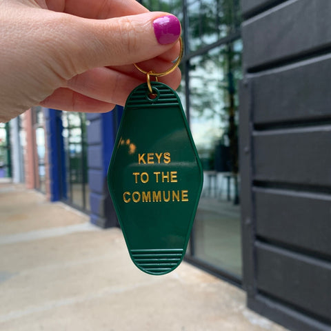 Keys to the Commune Motel Style Keychain in Green and Gold