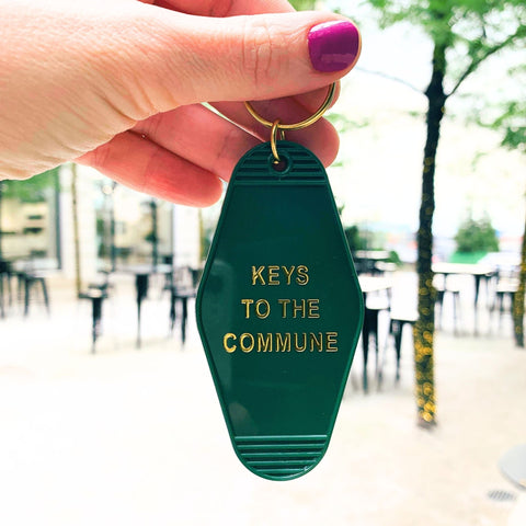 Keys to the Commune Motel Style Keychain in Green and Gold