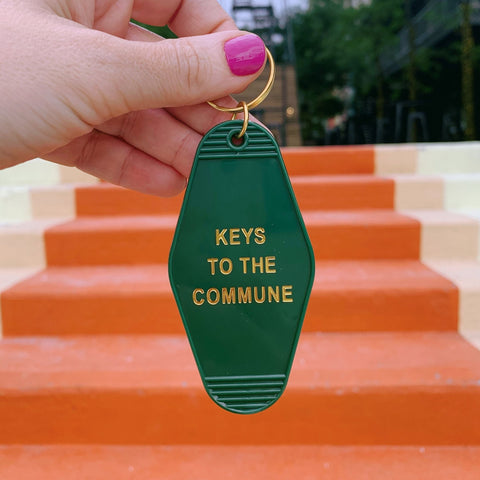 Keys to the Commune Motel Style Keychain in Green and Gold