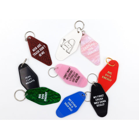 My Other Car Is Your Dad Motel Keychain in Blue