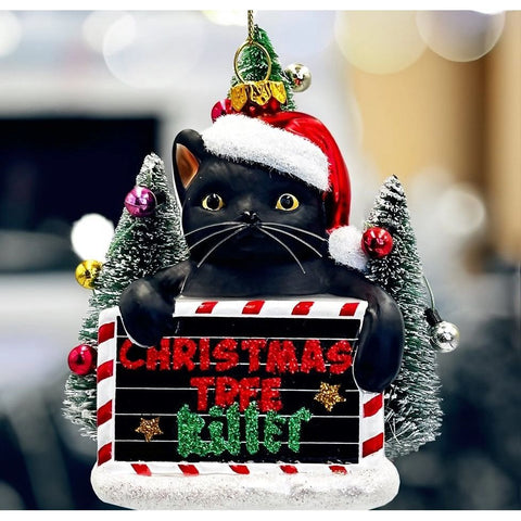 Christmas Tree Killer Funny Black Cat Glass Ornament