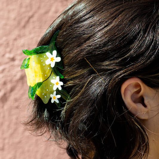 Large Lemon and Flowers Hair Claw Clip