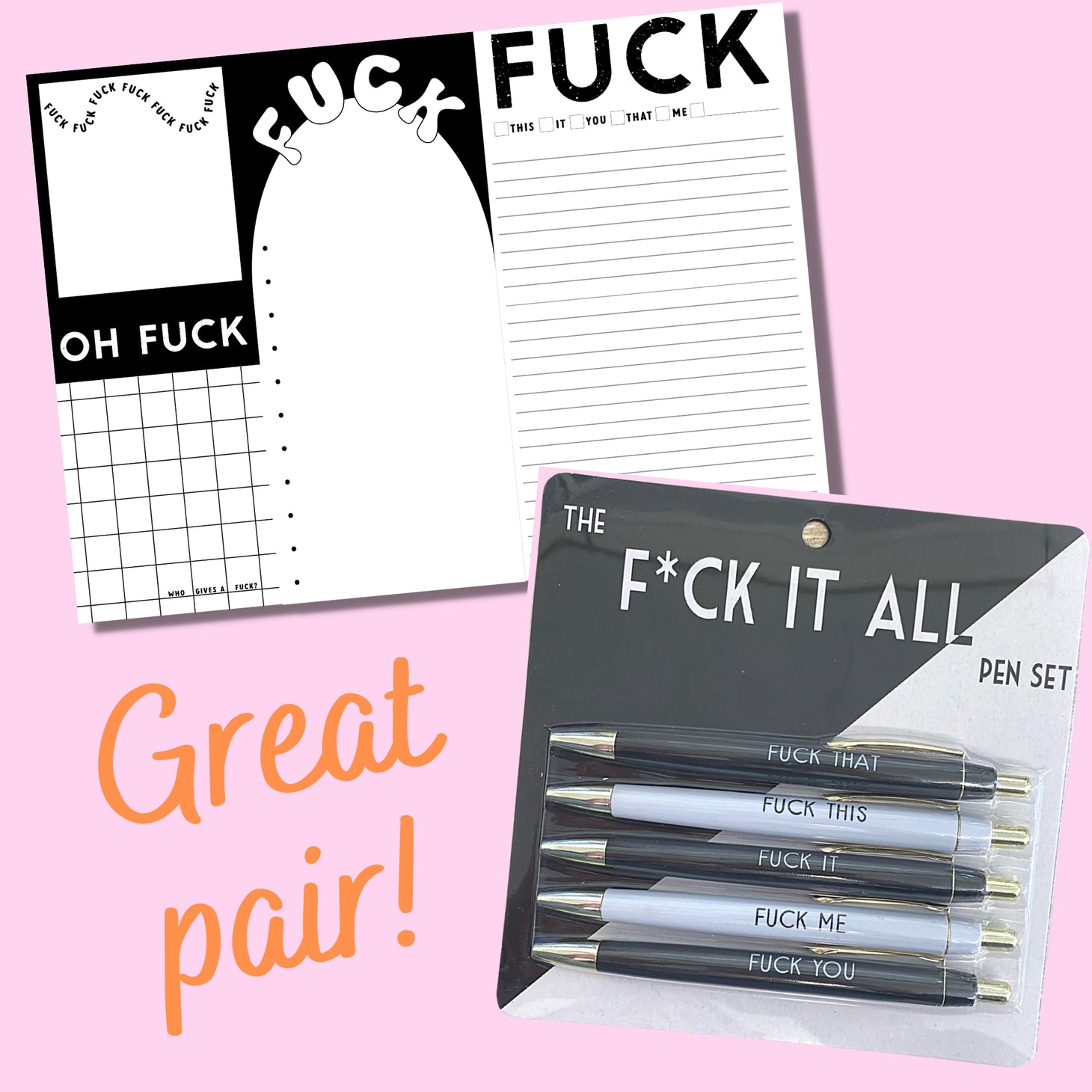 Fuck It All GIFT SET. Notepad and Pens Gift Set. Funny humor gifts