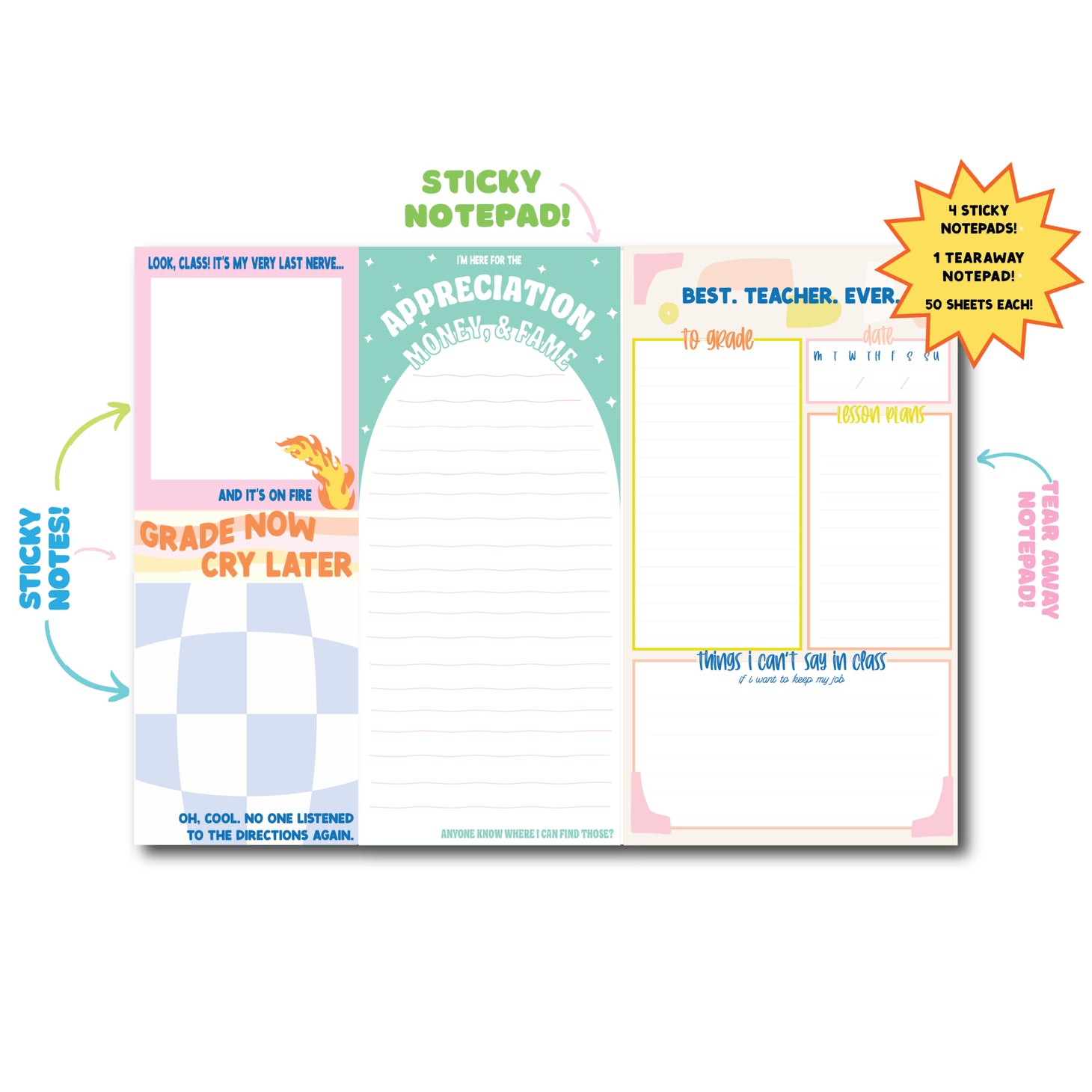 Teacher - Note Pad & Pen Set — White Confetti Box