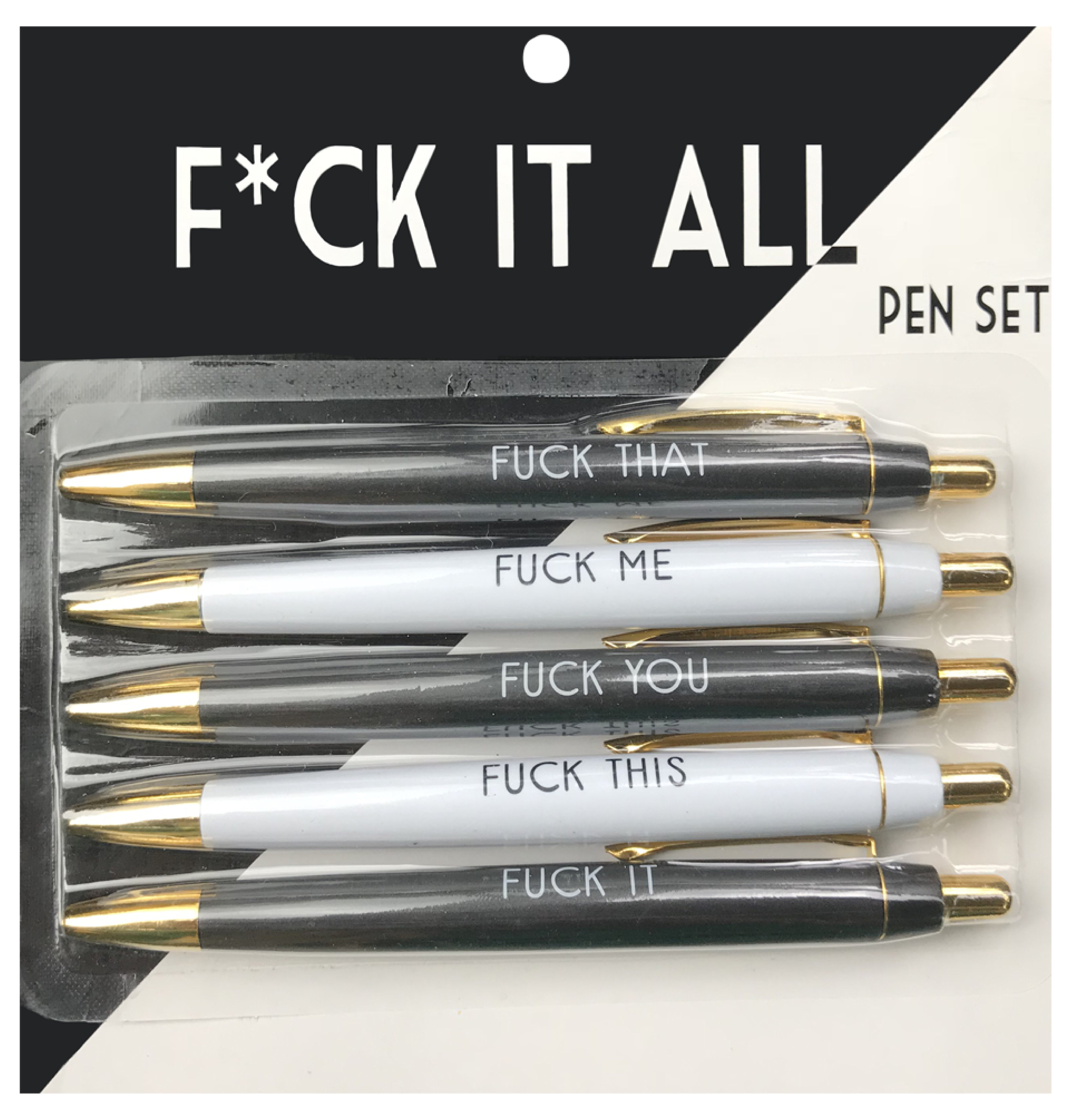  5-Piece set Fuck Pens, Fuck It Pens, Fancy Fuck You Pens,  Swear Words Ballponit Pens, Novelty Pens for Adults, Black Ink 1.0 mm  Ballponit Pens, Retractable Fuck Pens, Unique Office
