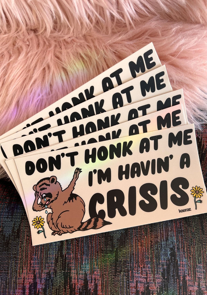 
            
                Load image into Gallery viewer, Havin&amp;#39; A Crisis Bumper Sticker by kaeraz
            
        